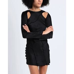 Topshop Seamed Dress Long Sleeve Round Neck Cutout Keyhole Tie Back Mini Black 6